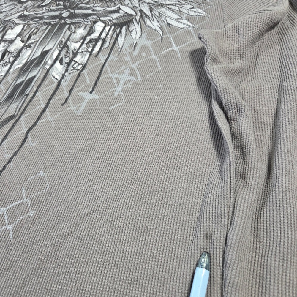 MMA Elite Mens XL Gray Waffle Knit Thermal Graphic Y2k Shirt Skulls Crosses Punk - Picture 9 of 10